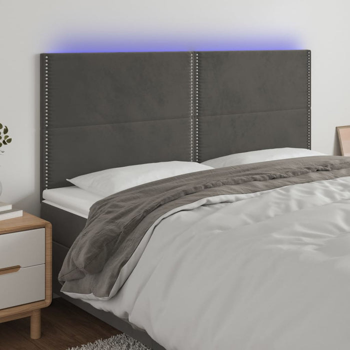 Tăblie de pat cu LED, gri închis, 200x5x118/128 cm, catifea - WALTI WALTI