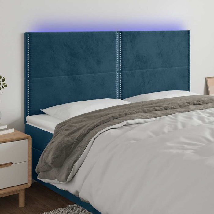 Tăblie de pat cu LED, albastru închis, 200x5x118/128cm catifea - WALTI WALTI