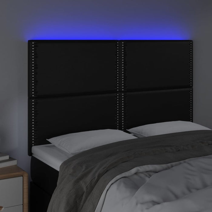 Tăblie de pat cu LED, negru, 144x5x118/128 cm, piele ecologică - WALTI WALTI