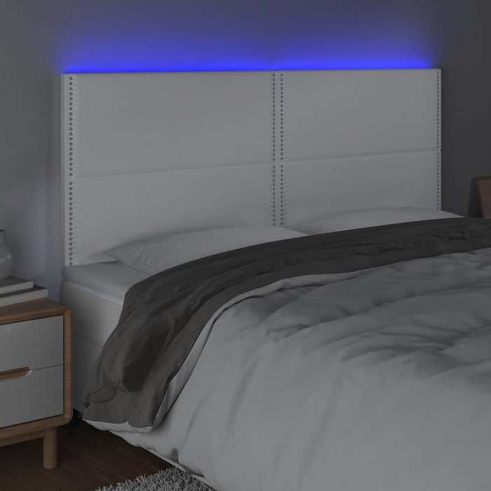 Tăblie de pat cu LED, alb, 200x5x118/128 cm, piele ecologică - WALTI WALTI