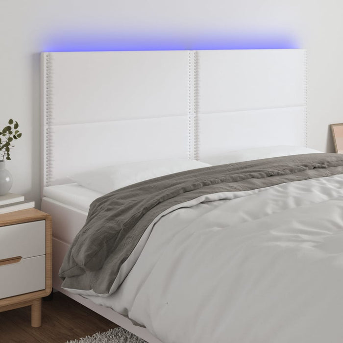 Tăblie de pat cu LED, alb, 200x5x118/128 cm, piele ecologică - WALTI WALTI