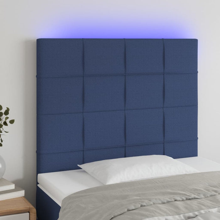 Tăblie de pat cu LED, albastru, 80x5x118/128 cm, textil - WALTI WALTI