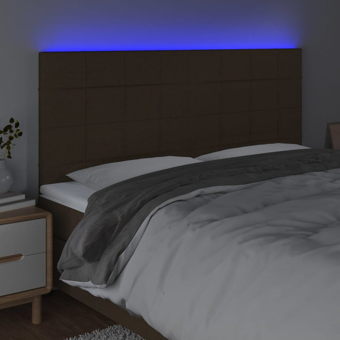 Tăblie de pat cu LED, maro închis, 160x5x118/128 cm, textil WALTI