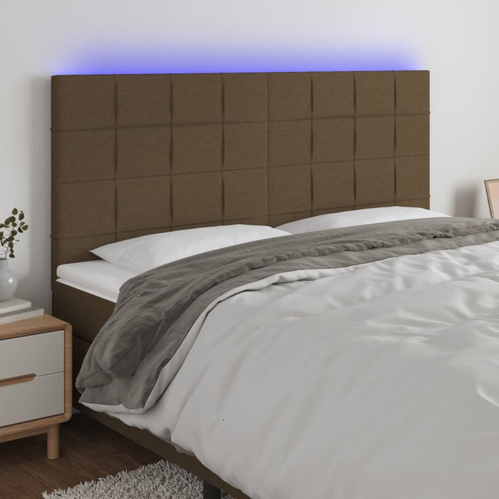 Tăblie de pat cu LED, maro închis, 160x5x118/128 cm, textil WALTI