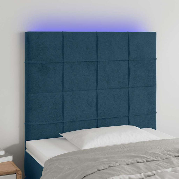 Tăblie de pat cu LED, albastru închis, 80x5x118/128cm, catifea - WALTI WALTI