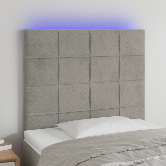 Tăblie de pat cu LED, gri deschis, 90x5x118/128 cm, catifea - WALTI WALTI