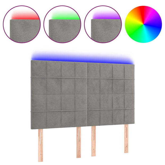 Tăblie de pat cu LED, gri deschis, 144x5x118/128 cm, catifea - WALTI WALTI