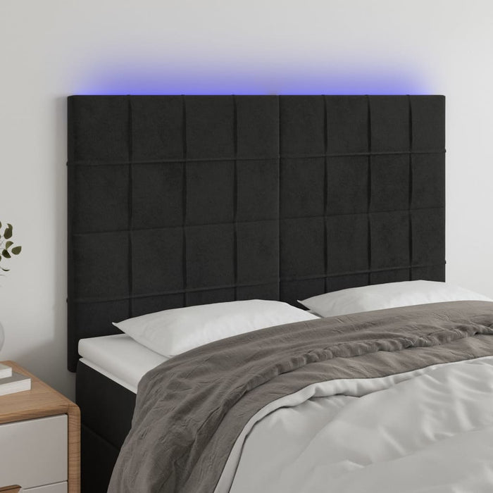 Tăblie de pat cu LED, negru, 144x5x118/128 cm, catifea - WALTI WALTI