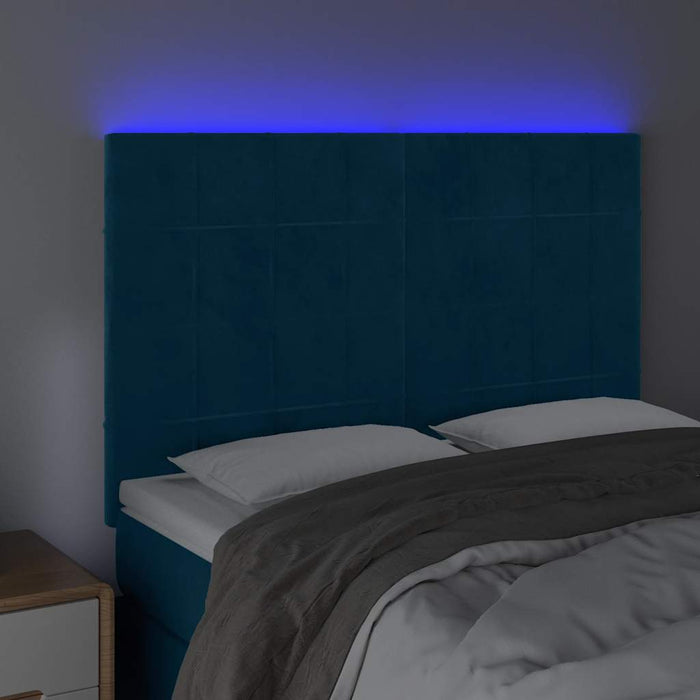 Tăblie de pat cu LED, albastru închis, 144x5x118/128cm, catifea - WALTI WALTI