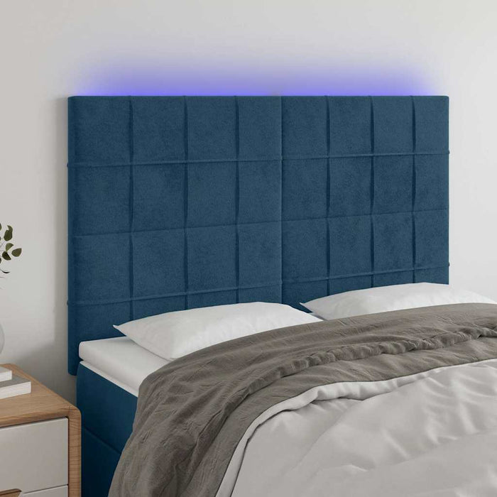Tăblie de pat cu LED, albastru închis, 144x5x118/128cm, catifea - WALTI WALTI