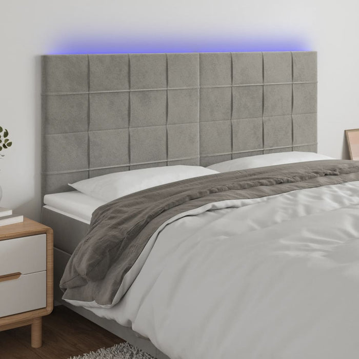 Tăblie de pat cu LED, gri deschis, 160x5x118/128 cm, catifea - WALTI WALTI