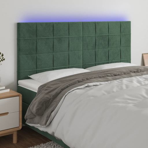 Tăblie de pat cu LED, verde închis, 160x5x118/128 cm, catifea - WALTI WALTI