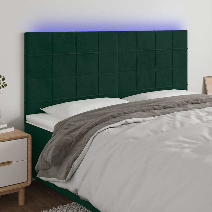 Tăblie de pat cu LED, verde închis, 160x5x118/128 cm, catifea - WALTI WALTI