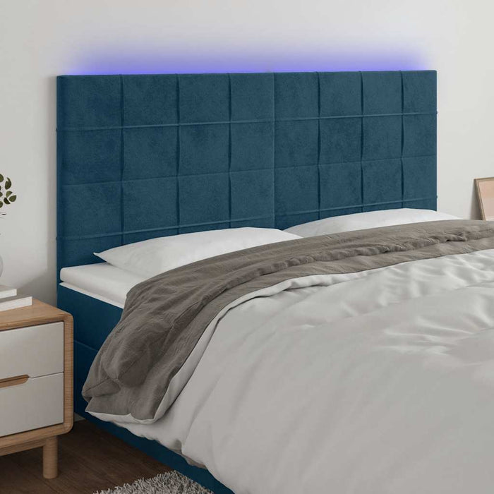 Tăblie de pat cu LED, albastru închis, 160x5x118/128cm, catifea - WALTI WALTI