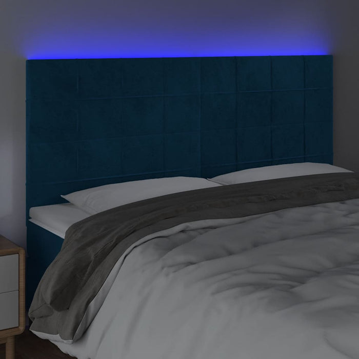 Tăblie de pat cu LED, albastru închis, 180x5x118/128cm, catifea WALTI
