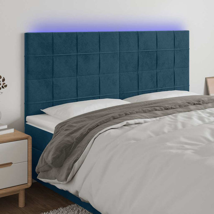 Tăblie de pat cu LED, albastru închis, 180x5x118/128cm, catifea WALTI