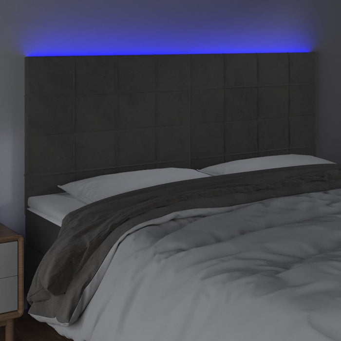 Tăblie de pat cu LED, gri închis, 200x5x118/128 cm, catifea - WALTI WALTI