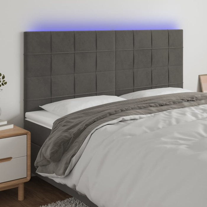 Tăblie de pat cu LED, gri închis, 200x5x118/128 cm, catifea - WALTI WALTI