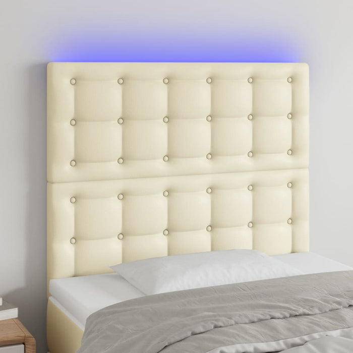 Tăblie de pat cu LED, crem, 80x5x118/128 cm, piele ecologică - WALTI WALTI