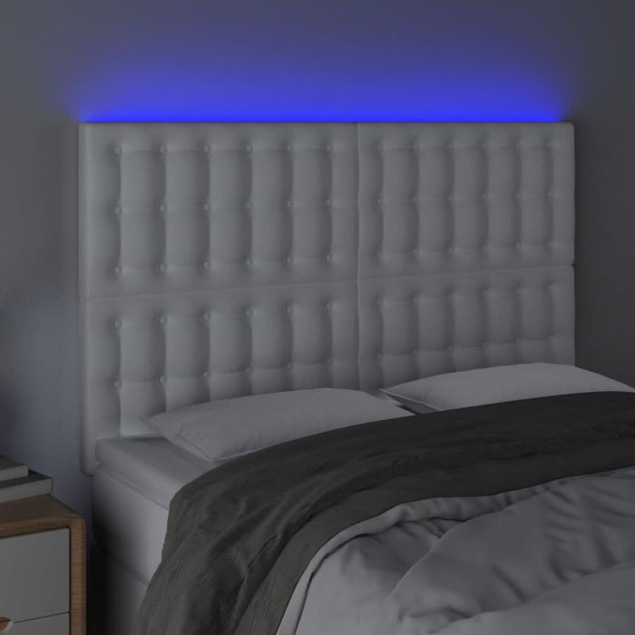 Tăblie de pat cu LED, alb, 144x5x118/128 cm, piele ecologică - WALTI WALTI
