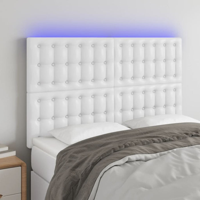 Tăblie de pat cu LED, alb, 144x5x118/128 cm, piele ecologică - WALTI WALTI