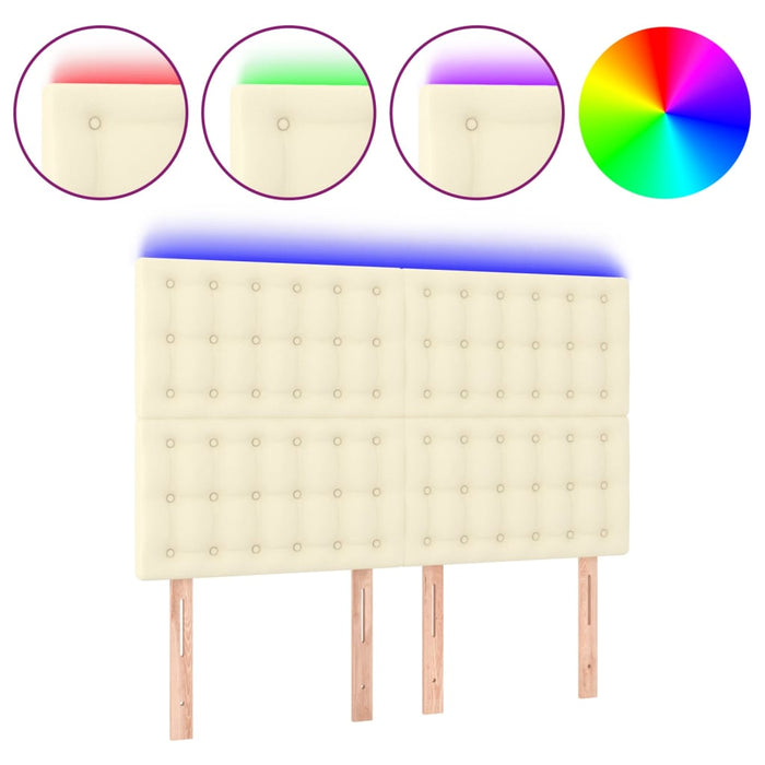 Tăblie de pat cu LED, crem, 144x5x118/128 cm, piele ecologică - WALTI WALTI
