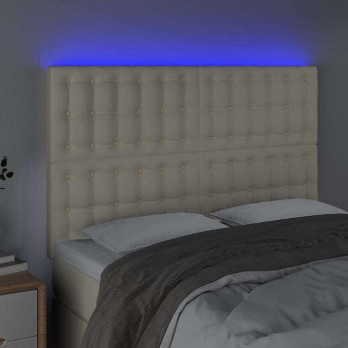 Tăblie de pat cu LED, crem, 144x5x118/128 cm, piele ecologică - WALTI WALTI