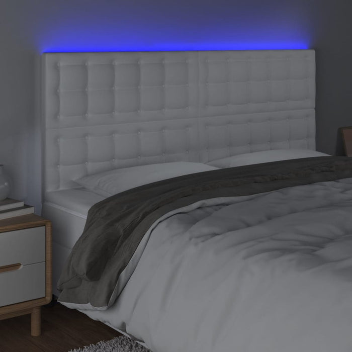 Tăblie de pat cu LED, alb, 200x5x118/128 cm, piele ecologică - WALTI WALTI
