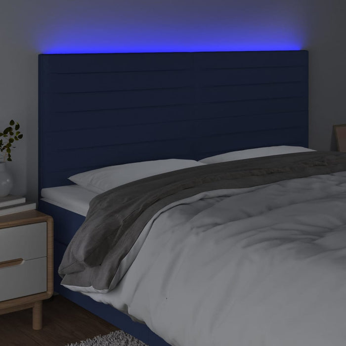 Tăblie de pat cu LED, albastru, 200x5x118/128 cm, textil - WALTI WALTI