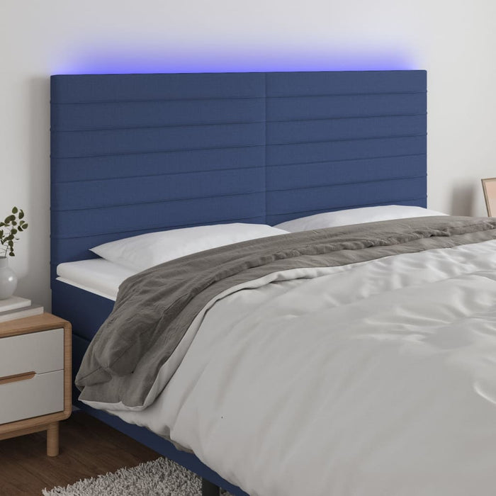 Tăblie de pat cu LED, albastru, 200x5x118/128 cm, textil - WALTI WALTI