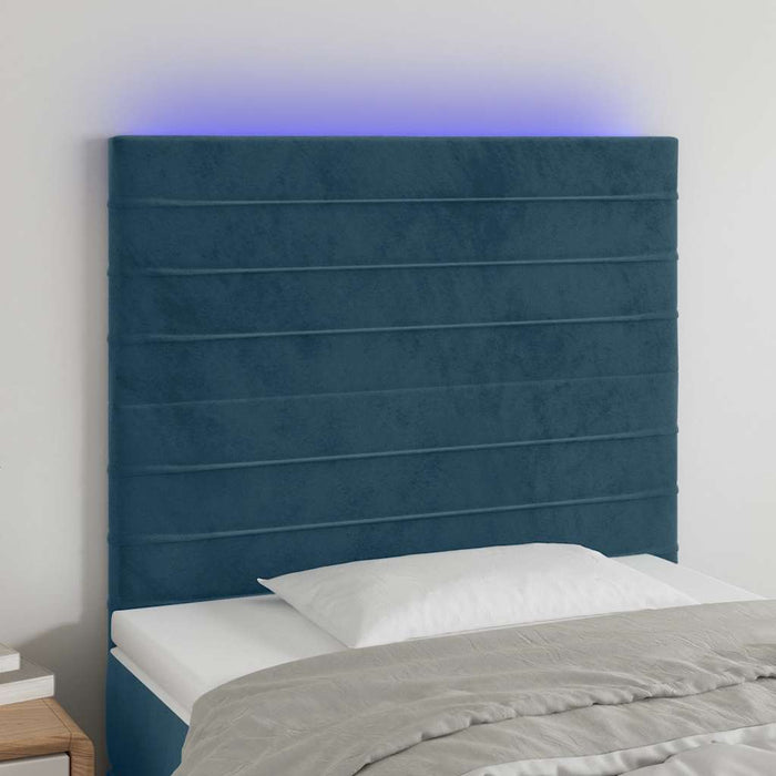 Tăblie de pat cu LED, albastru închis, 90x5x118/128 cm, catifea WALTI