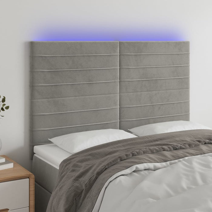 Tăblie de pat cu LED, gri deschis, 144x5x118/128 cm, catifea - WALTI WALTI