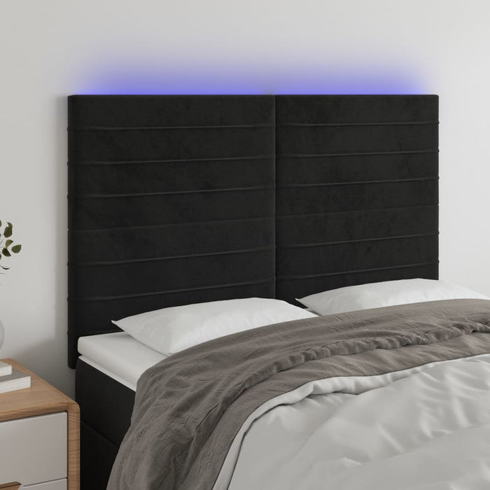 Tăblie de pat cu LED, negru, 144x5x118/128 cm, catifea - WALTI WALTI