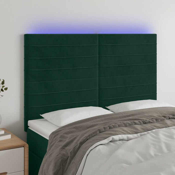 Tăblie de pat cu LED, verde închis, 144x5x118/128 cm, catifea - WALTI WALTI