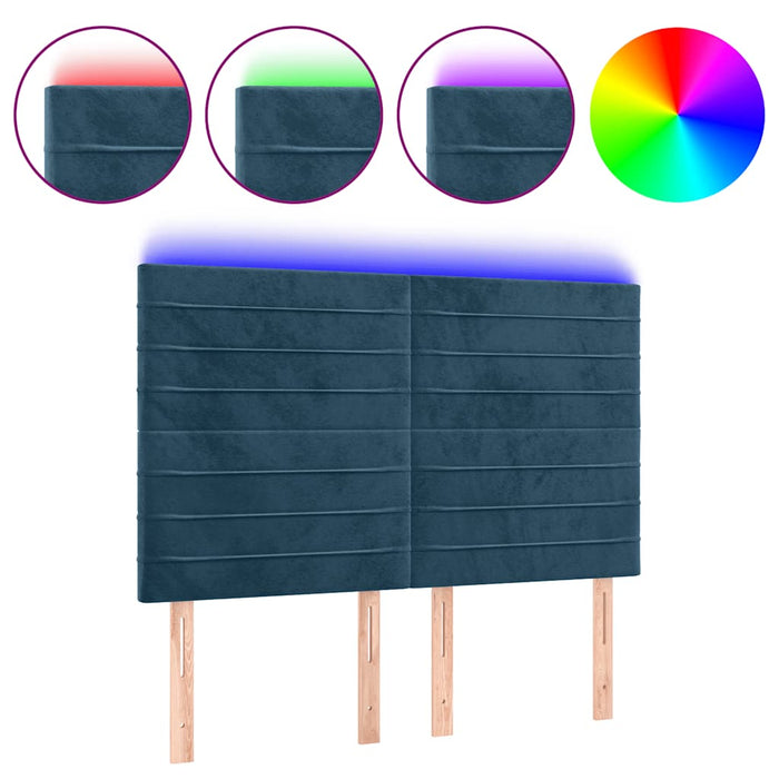 Tăblie de pat cu LED, albastru închis, 144x5x118/128cm, catifea - WALTI WALTI