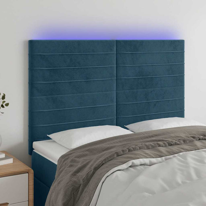 Tăblie de pat cu LED, albastru închis, 144x5x118/128cm, catifea - WALTI WALTI