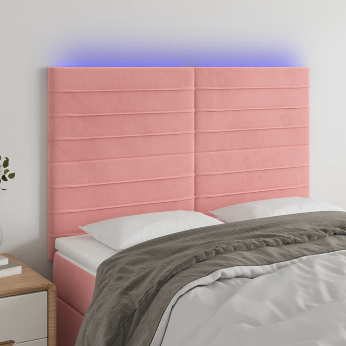Tăblie de pat cu LED, roz, 144x5x118/128 cm, catifea - WALTI WALTI