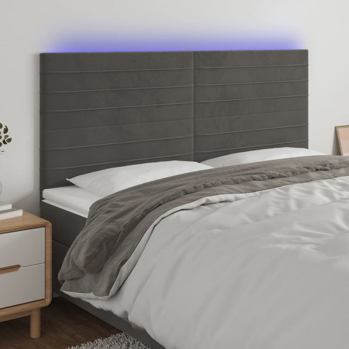 Tăblie de pat cu LED, gri închis, 160x5x118/128 cm, catifea - WALTI WALTI
