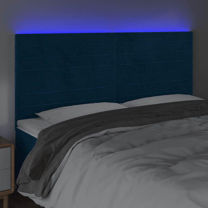 Tăblie de pat cu LED, albastru închis, 160x5x118/128cm, catifea - WALTI WALTI
