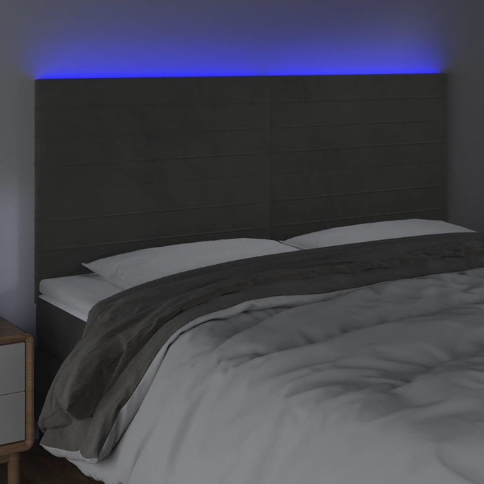 Tăblie de pat cu LED, gri închis, 180x5x118/128 cm, catifea - WALTI WALTI