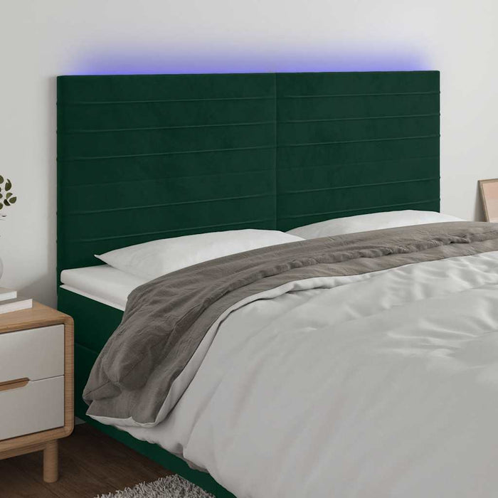 Tăblie de pat cu LED, verde închis, 180x5x118/128 cm, catifea - WALTI WALTI