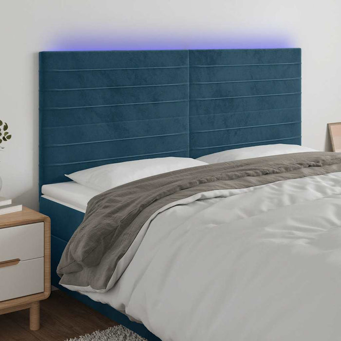 Tăblie de pat cu LED, albastru închis, 200x5x118/128cm catifea - WALTI WALTI