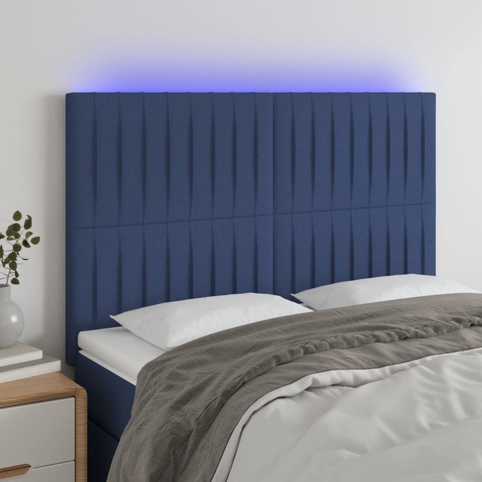 Tăblie de pat cu LED, albastru, 144x5x118/128 cm, textil - WALTI WALTI