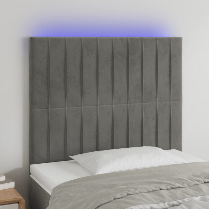 Tăblie de pat cu LED, gri deschis, 90x5x118/128 cm, catifea - WALTI WALTI