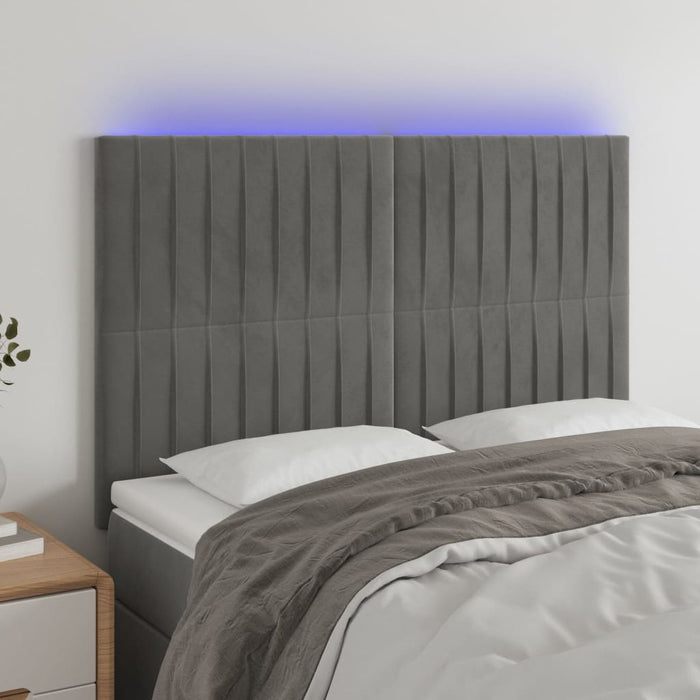 Tăblie de pat cu LED, gri deschis, 144x5x118/128 cm, catifea - WALTI WALTI