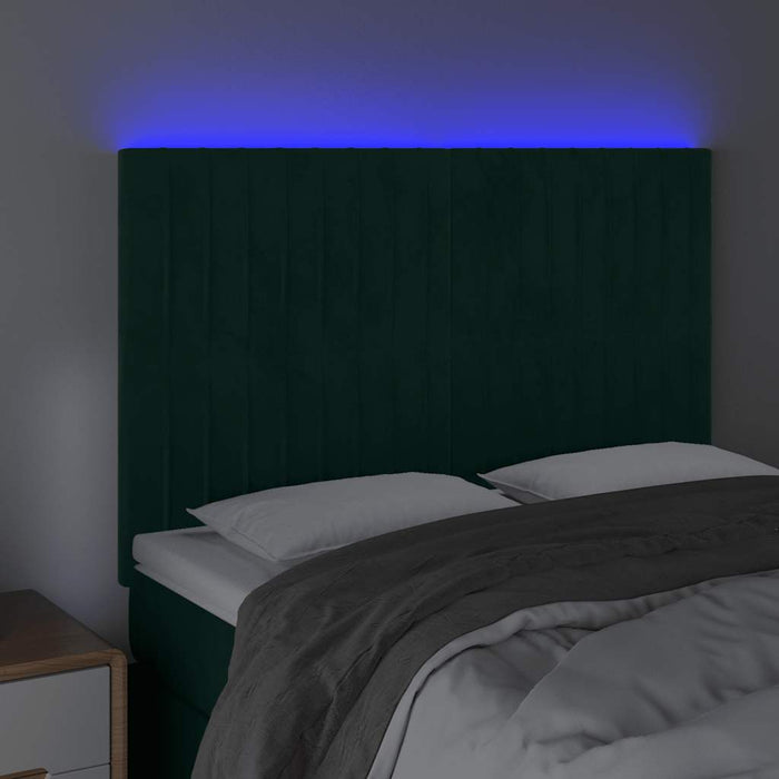 Tăblie de pat cu LED, verde închis, 144x5x118/128 cm, catifea - WALTI WALTI