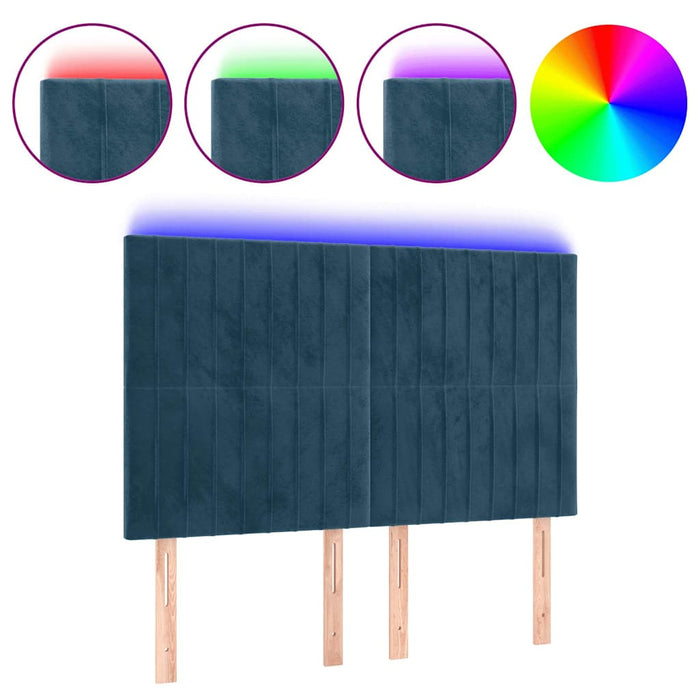 Tăblie de pat cu LED, albastru închis, 144x5x118/128cm, catifea - WALTI WALTI