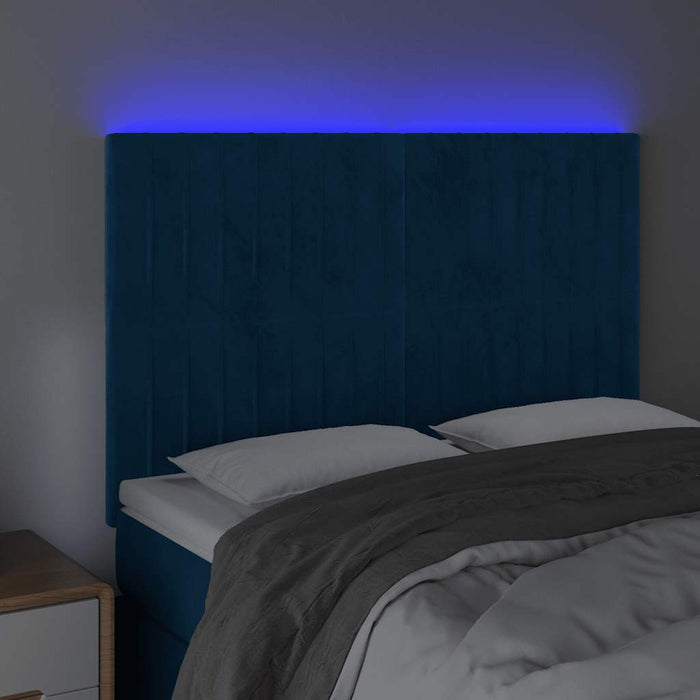 Tăblie de pat cu LED, albastru închis, 144x5x118/128cm, catifea - WALTI WALTI