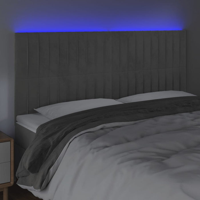 Tăblie de pat cu LED, gri deschis, 160x5x118/128 cm, catifea - WALTI WALTI
