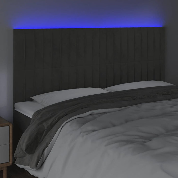 Tăblie de pat cu LED, gri închis, 160x5x118/128 cm, catifea - WALTI WALTI